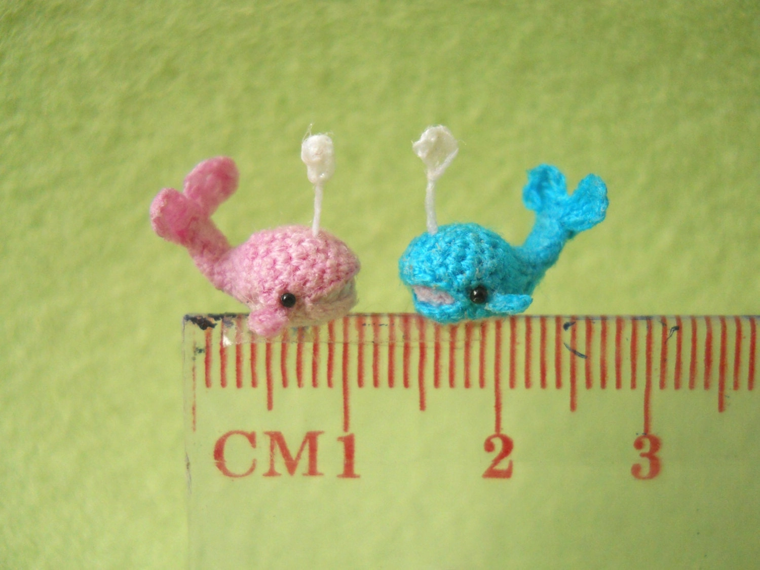 Whale Couple In Love - Micro Mini Crochet Pink and Blue Whale - Made to Order