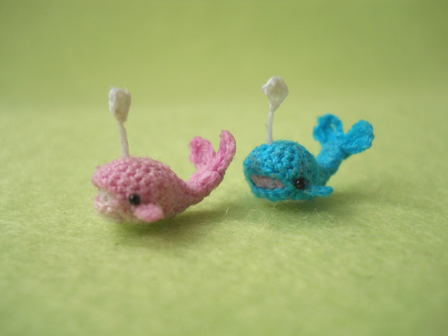 Whale Couple In Love - Micro Mini Crochet Pink and Blue Whale - Made to Order