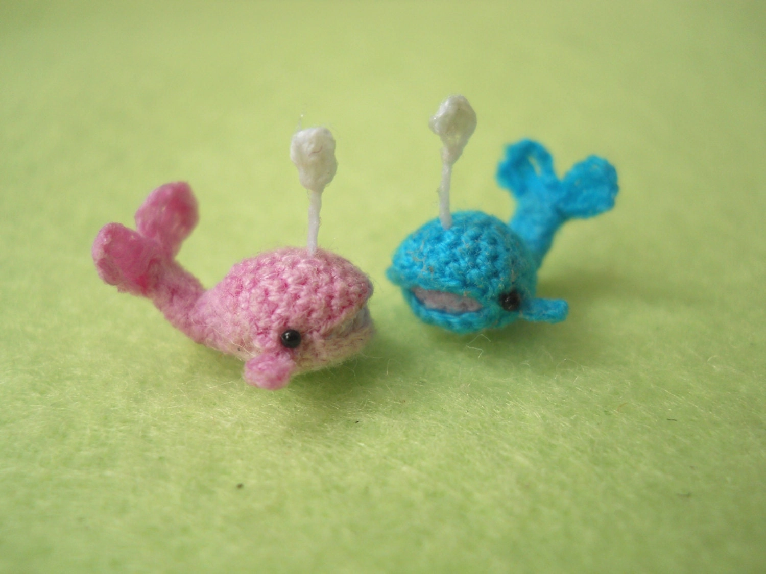 Whale Couple In Love - Micro Mini Crochet Pink and Blue Whale - Made to Order