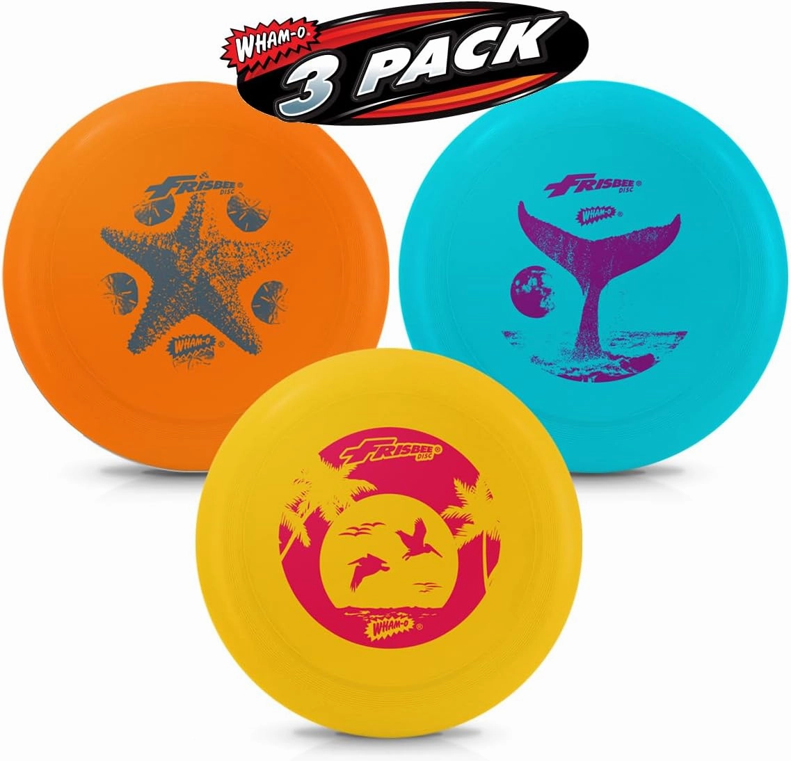 Wham-O Frisbee- Malibu Beach Flyer - Flying Disc- 110 Gram - Light Weight Frisbee Disc (3 Pack - Blue   Orange   Yellow)