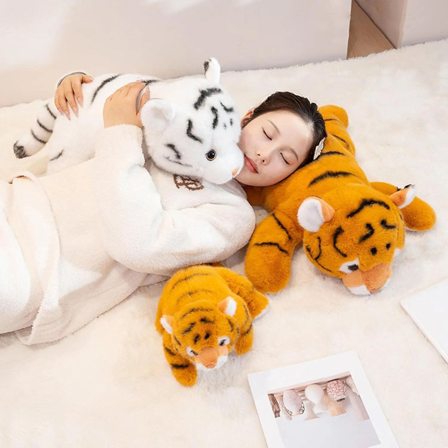 White Tiger Weighted Stuffed Animals,17.7 Inch Weighted Tiger Plush Toy Pillow,Soft Stuffed Tigers Plushies Toys Plush Throw Pillow Gifts for Adults, Kids, Boys and Girls