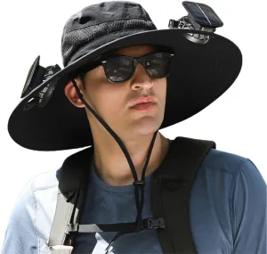 Wide Brim Solar Fan Outdoor Fishing Hat Hats for Men Women & USB Charging,Upf50 