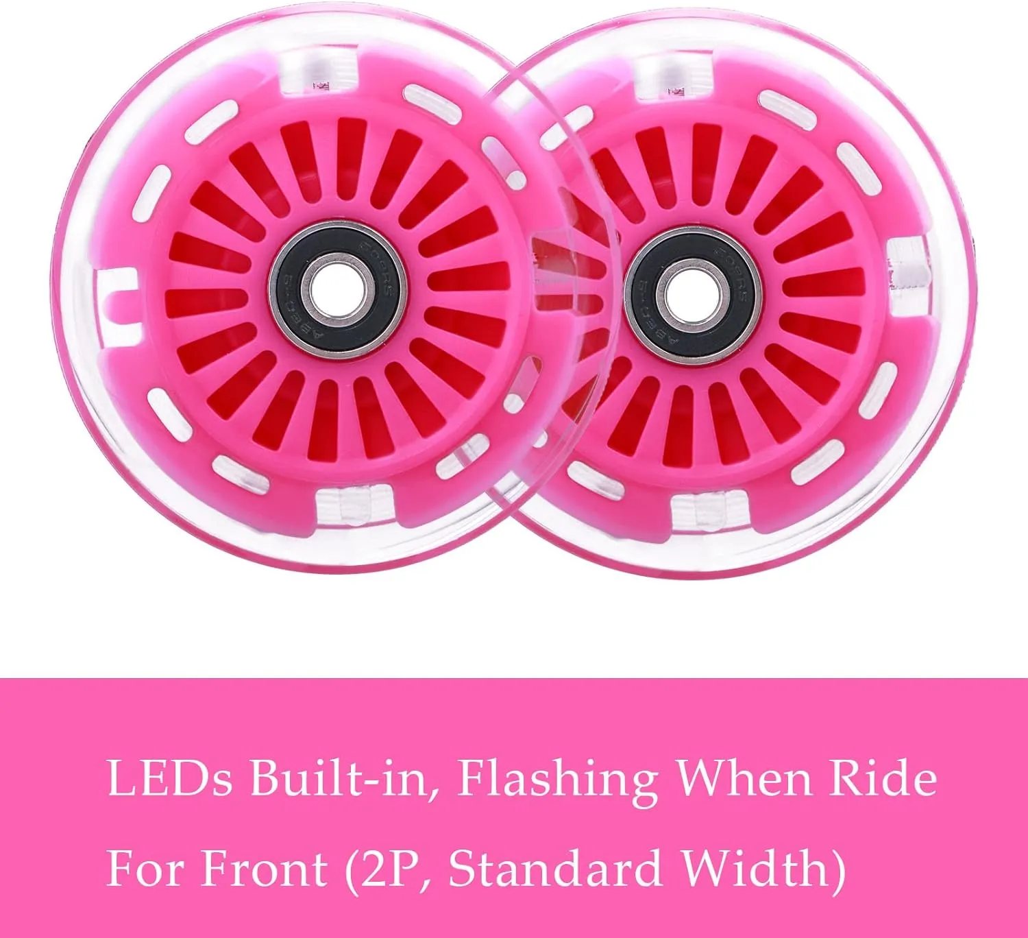 Wiggle Car Polyurethane Replacement Wheels Set (Front,2P Light Up), Swing Car Tires Pack (Rear,2P Narrower) Upgrade for Ride-on Toys (Pink)