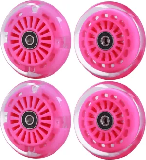Wiggle Car Polyurethane Replacement Wheels Set (Front,2P Light Up), Swing Car Tires Pack (Rear,2P Narrower) Upgrade for Ride-on Toys (Pink)