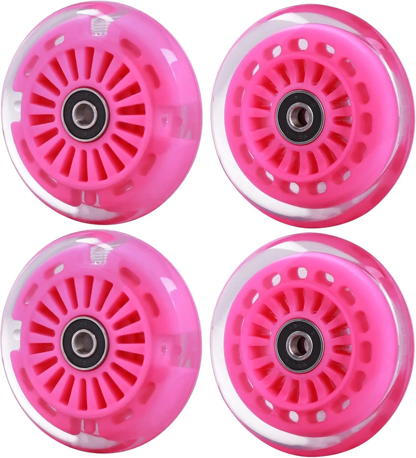 Wiggle Car Polyurethane Replacement Wheels Set (Front,2P Light Up), Swing Car Tires Pack (Rear,2P Narrower) Upgrade for Ride-on Toys (Pink)