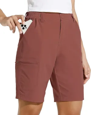 Willit Women's 10" Hiking Cargo Shorts with 4-Way Stretch, UPF50 Sun Protection, 4 Pockets, Khaki, X-Small to 2X-Large