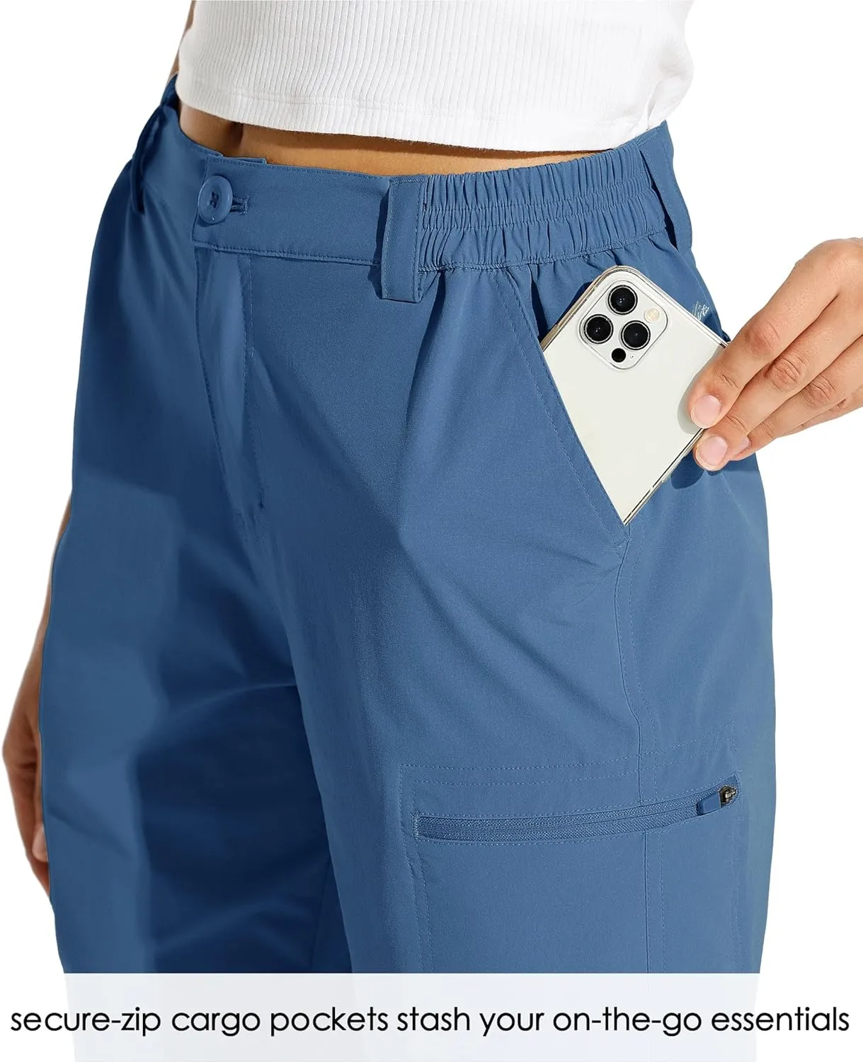 Willit Women's 10" Hiking Cargo Shorts with 4-Way Stretch, UPF50 Sun Protection, 4 Pockets, Khaki, X-Small to 2X-Large