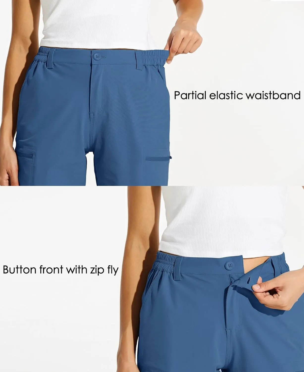 Willit Women's 10" Hiking Cargo Shorts with 4-Way Stretch, UPF50 Sun Protection, 4 Pockets, Khaki, X-Small to 2X-Large