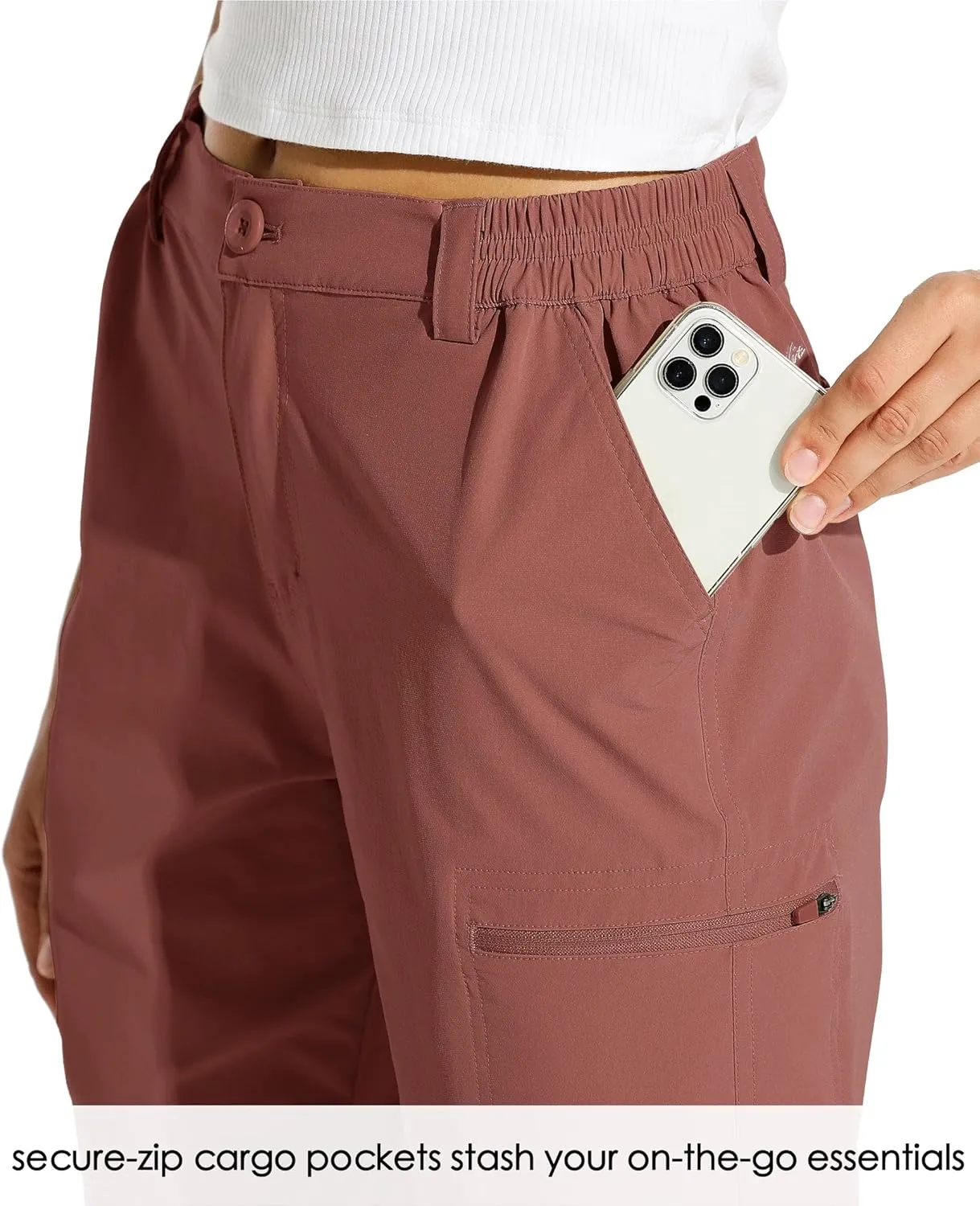 Willit Women's 10" Hiking Cargo Shorts with 4-Way Stretch, UPF50 Sun Protection, 4 Pockets, Khaki, X-Small to 2X-Large