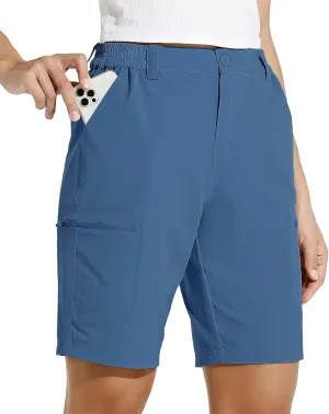 Willit Women's 10" Hiking Cargo Shorts with 4-Way Stretch, UPF50 Sun Protection, 4 Pockets, Khaki, X-Small to 2X-Large
