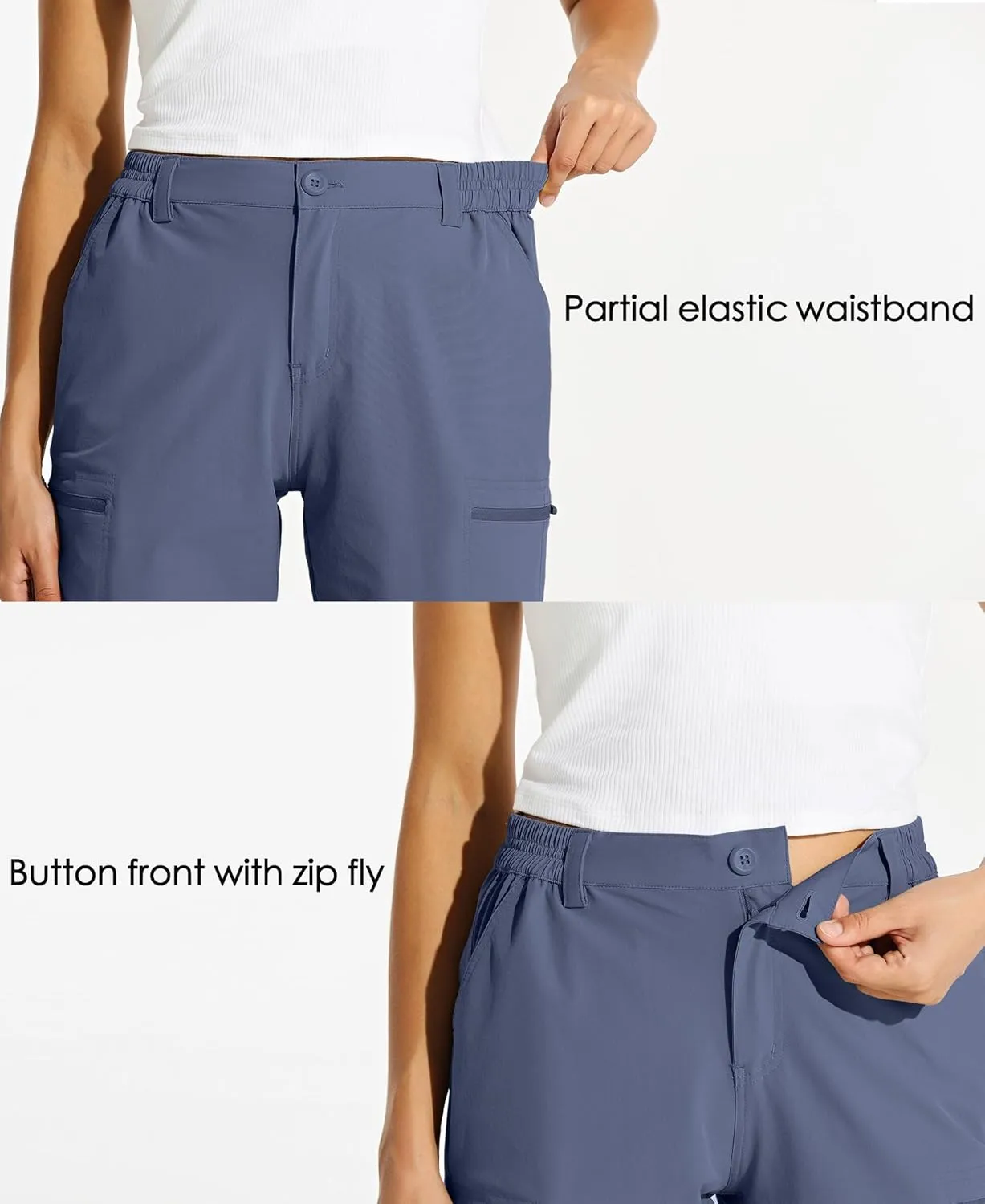 Willit Women's 10" Hiking Cargo Shorts with 4-Way Stretch, UPF50 Sun Protection, 4 Pockets, Khaki, X-Small to 2X-Large