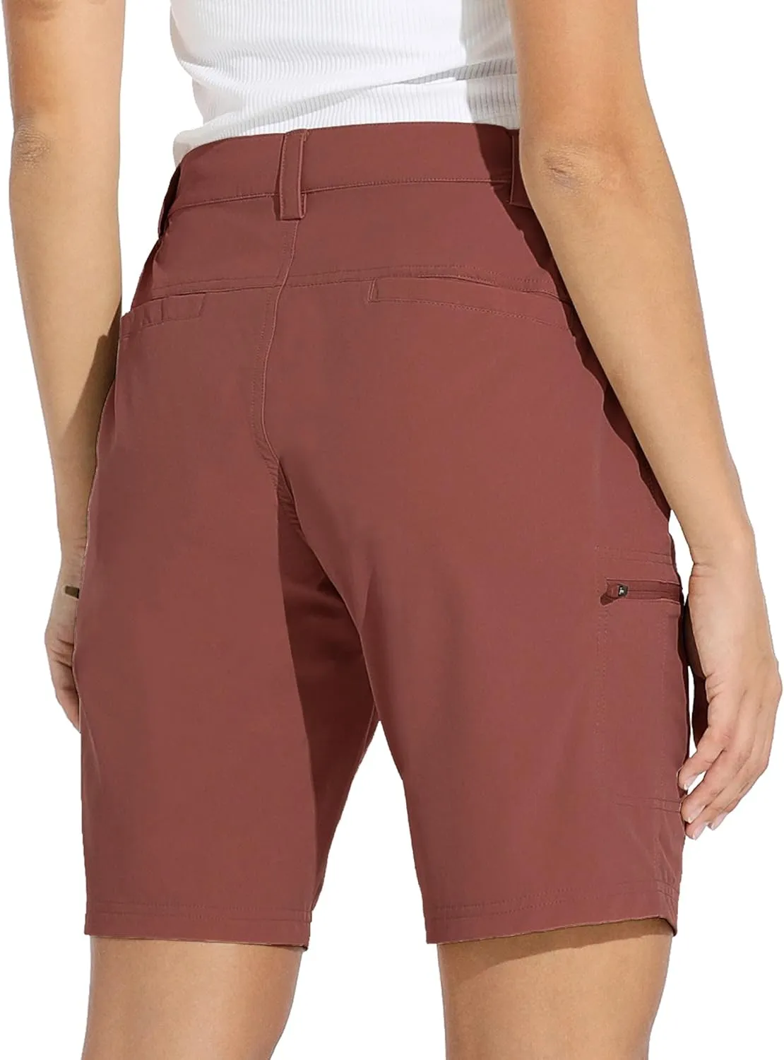 Willit Women's 10" Hiking Cargo Shorts with 4-Way Stretch, UPF50 Sun Protection, 4 Pockets, Khaki, X-Small to 2X-Large