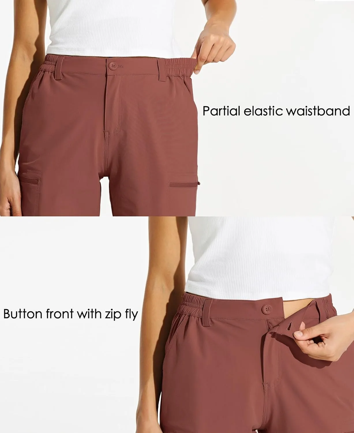 Willit Women's 10" Hiking Cargo Shorts with 4-Way Stretch, UPF50 Sun Protection, 4 Pockets, Khaki, X-Small to 2X-Large