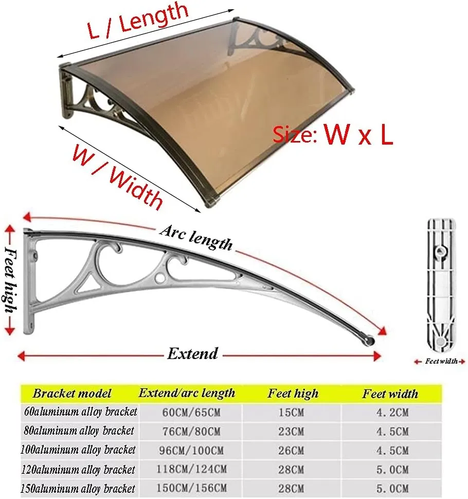 Window Door Canopy, Front/Back Porch Awning Roofing Canopies for Garden Patio, Polycarbonate Cover with Bracket, Outdoor Equipment Shelter for Shade Rainproof Self-Cleaning and Safe (80X300CM)