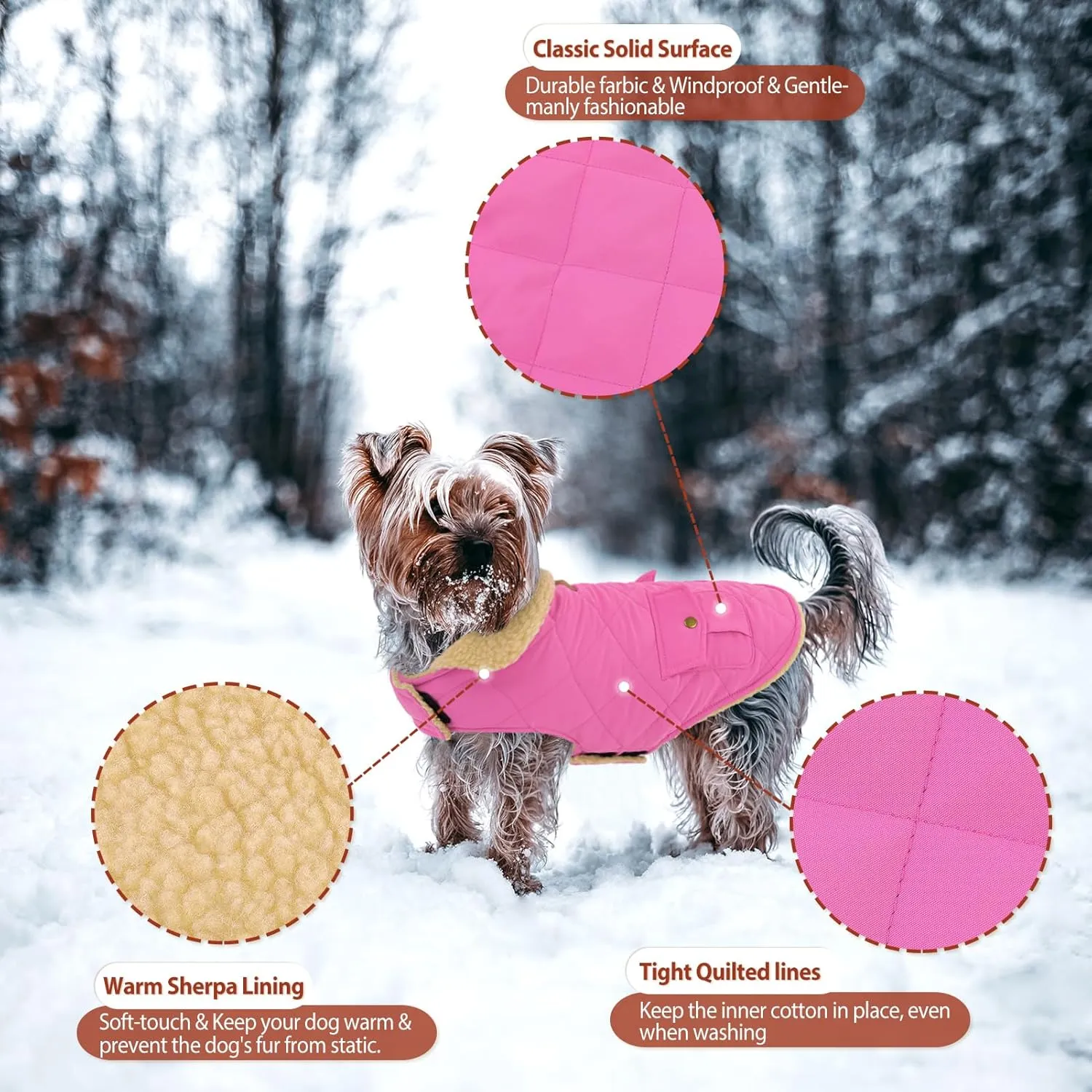 Winter Coat for Medium Dogs, Puppy Plaid Jacket, Cotton Coat for Cold Weather, Windproof Warm Dog Garments, Pet Thickened Outfits Indoor Outdoor, Pink M