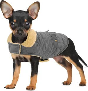 Winter Coat for Small and Medium Dogs, Puppy Plaid Jacket, Cotton Coat for Cold Weather, Windproof Warm Dog Garments, Pet Thickened Outfits Indoor Outdoor, Grey XS