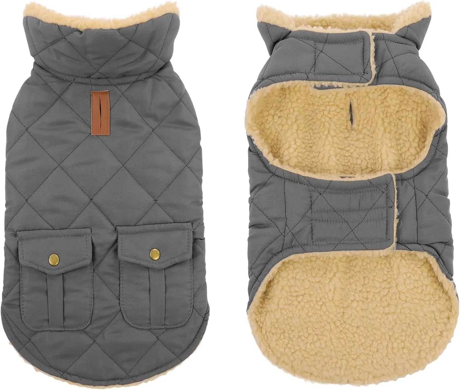 Winter Coat for Small and Medium Dogs, Puppy Plaid Jacket, Cotton Coat for Cold Weather, Windproof Warm Dog Garments, Pet Thickened Outfits Indoor Outdoor, Grey XS