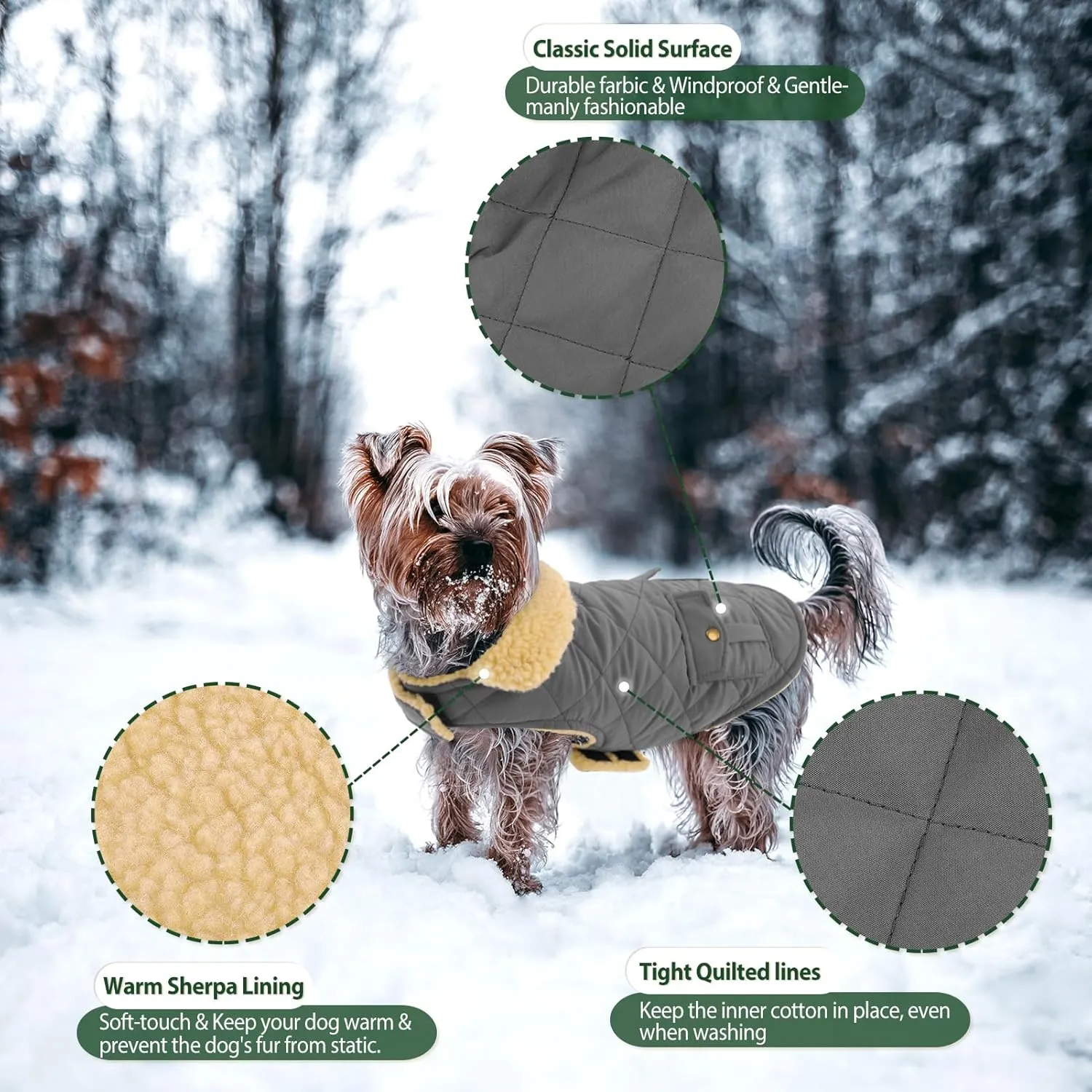 Winter Coat for Small and Medium Dogs, Puppy Plaid Jacket, Cotton Coat for Cold Weather, Windproof Warm Dog Garments, Pet Thickened Outfits Indoor Outdoor, Grey XS