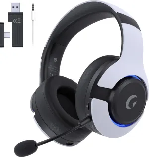Wireless Gaming Headset for PS5, PS4, Elden Ring, PC, Mac, Switch, Bluetooth 5.3 Gaming Headphones with Noise Canceling Microphone, 45H Battery, RGB Light, White