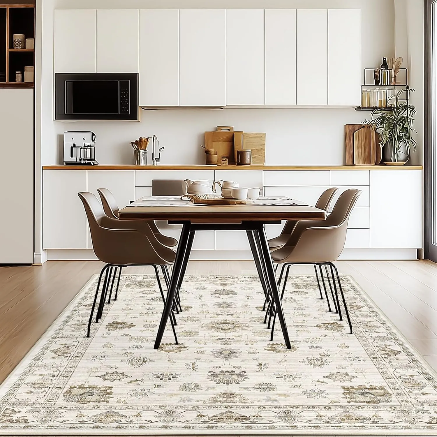 WITSHOCK Living Room Area Rugs 5x7: Washable Rug Boho Soft Non-Slip Low Pile Stain Resistant Foldable Carpet for Bedroom Playroom Dining Room Office Kitchen Farmhouse Home Decor Rug-Camel