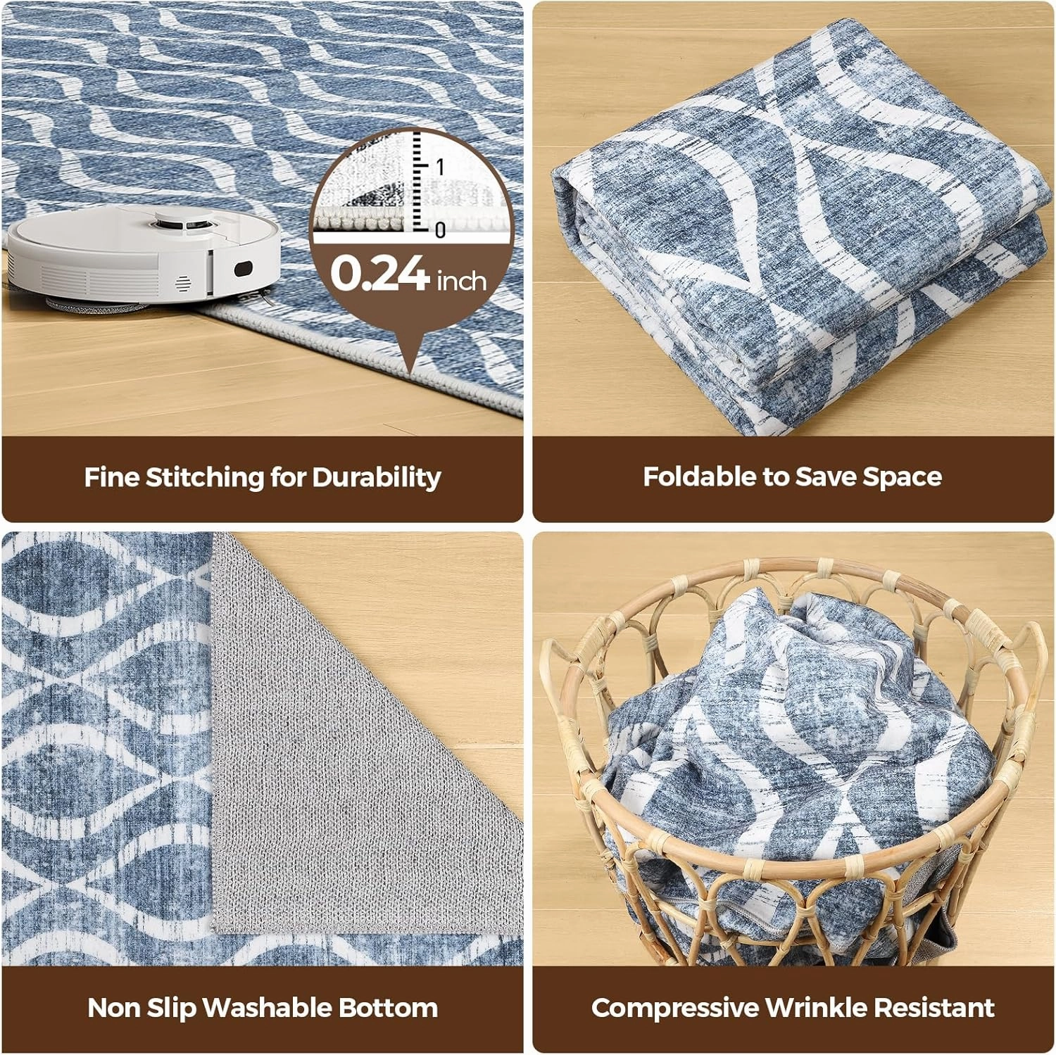 WITSHOCK Area Rugs for Living Room 5x7: Washable Non-Slip Soft Geometric Large Indoor Rug for Bedroom Dining Room, Low Pile Boho Pattern Carpet for Nursery Playroom Decor, Kid & Pet Friendly, Blue
