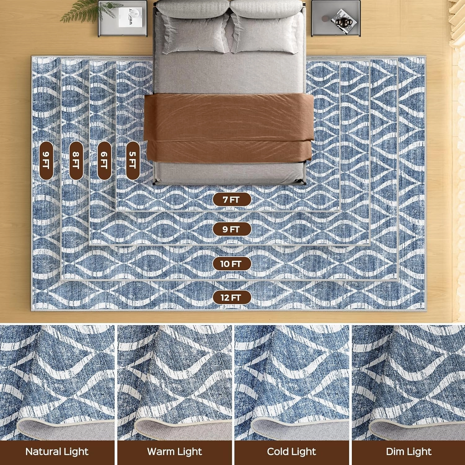 WITSHOCK Area Rugs for Living Room 5x7: Washable Non-Slip Soft Geometric Large Indoor Rug for Bedroom Dining Room, Low Pile Boho Pattern Carpet for Nursery Playroom Decor, Kid & Pet Friendly, Blue