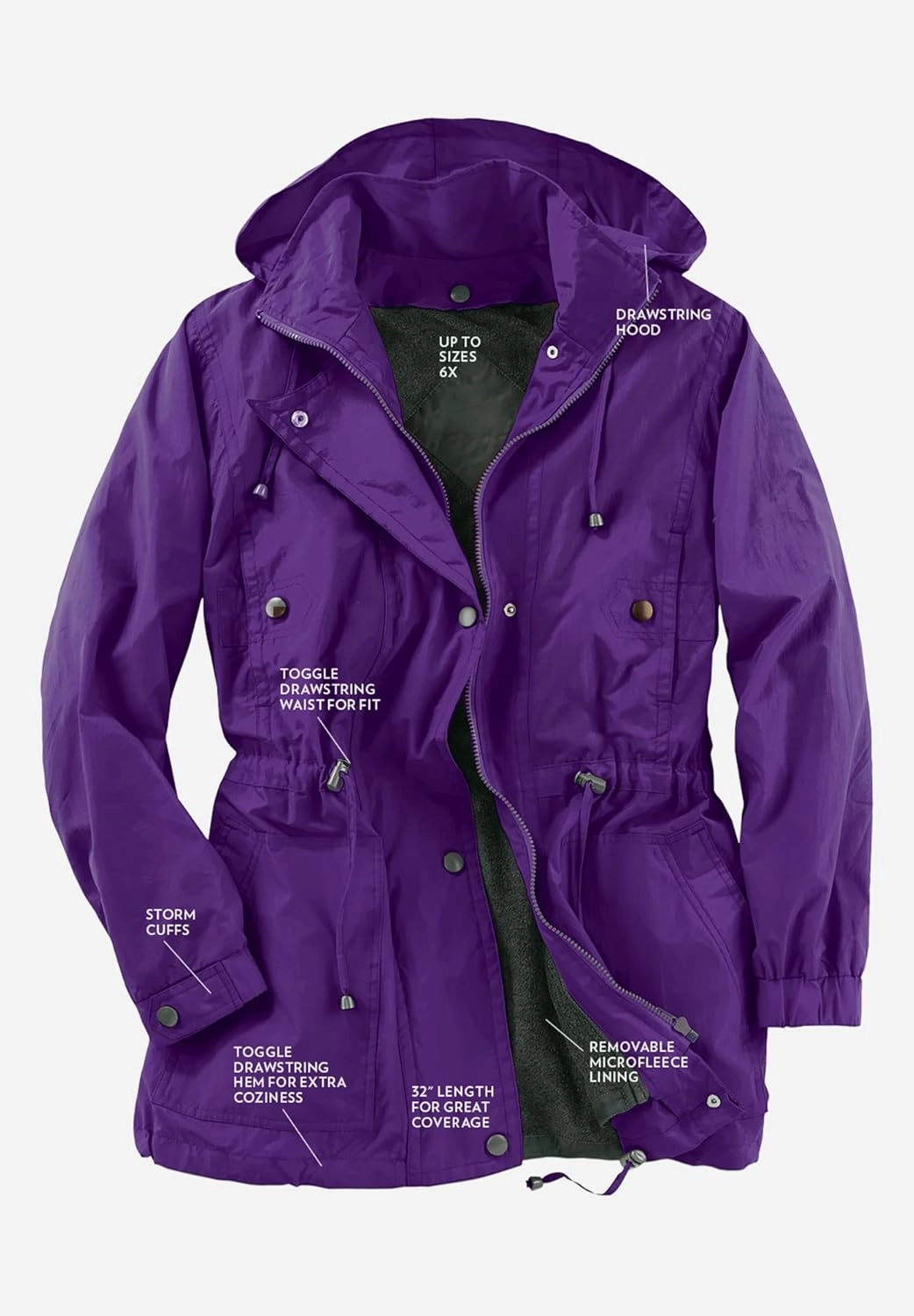Woman Within Plus Size Fleece-Lined Taslon Anorak