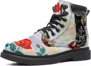 Women's Pet Print Classic Boots Low Heel Ankle Booties Lace-Up Fashionable Combat Boots