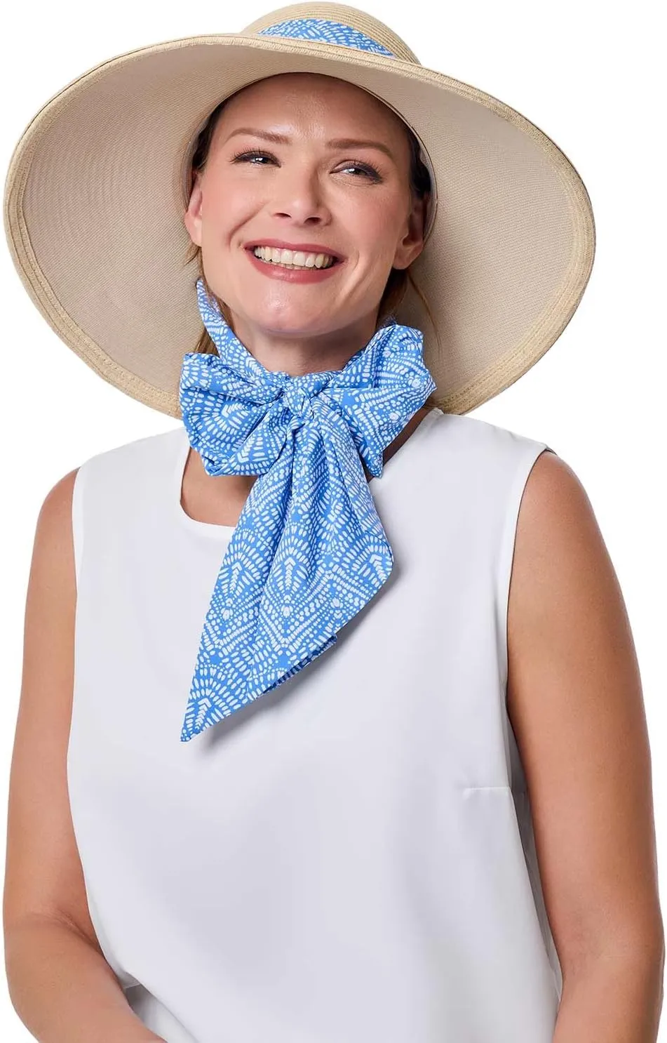 Women's Stylish Sun Hat - UPF 50  Sun Protection - 2-in-1 Interchangeable Scarves - Stella (One Size)