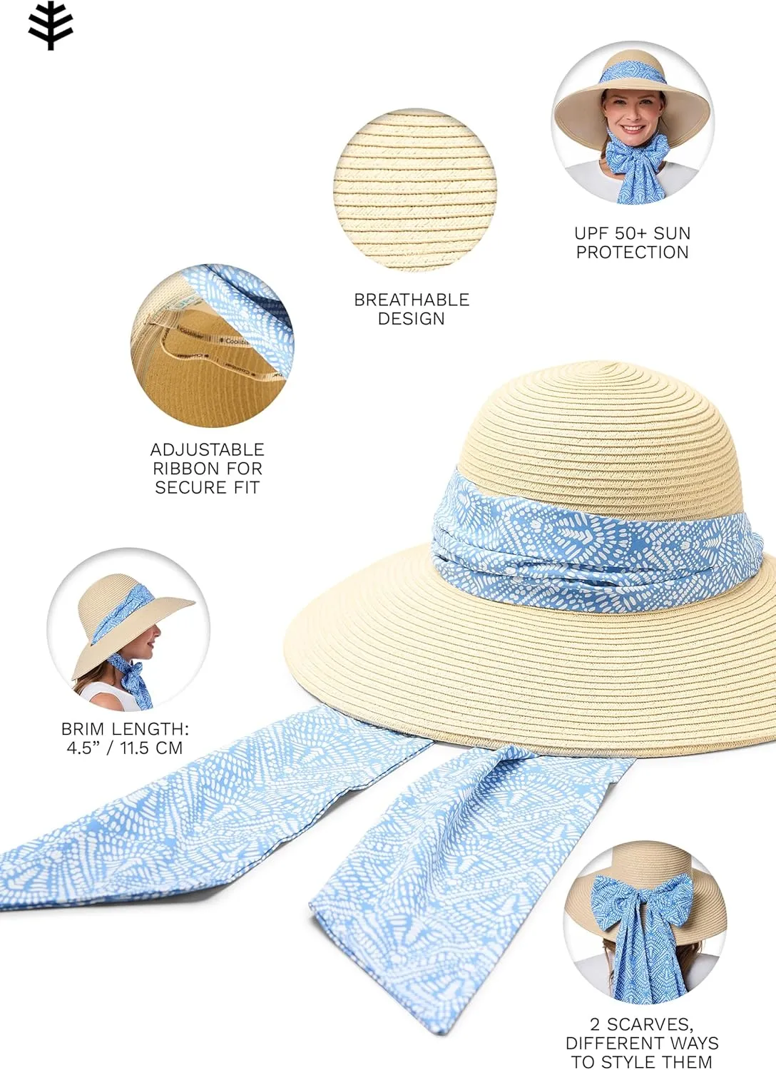 Women's Stylish Sun Hat - UPF 50  Sun Protection - 2-in-1 Interchangeable Scarves - Stella (One Size)