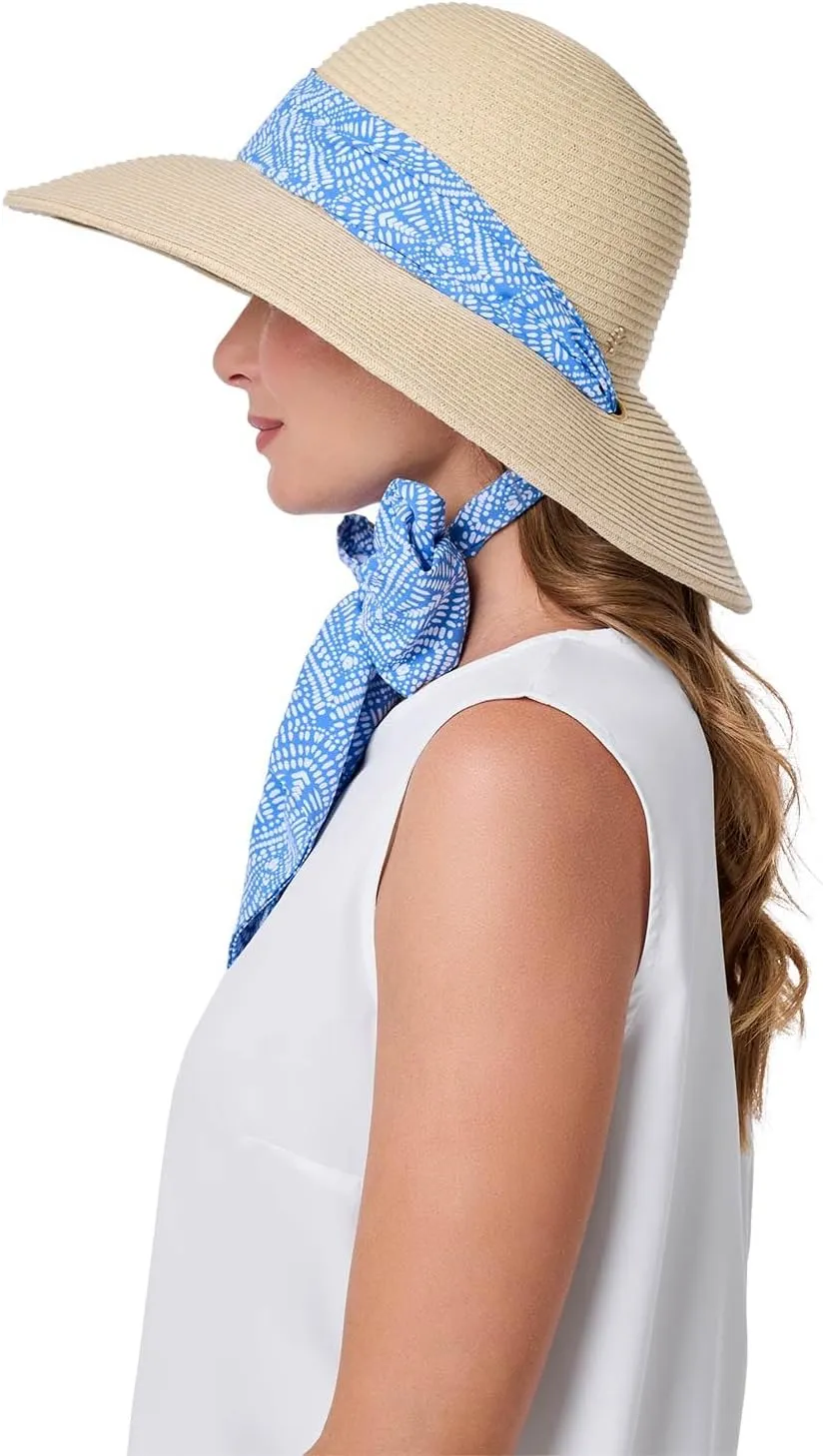 Women's Stylish Sun Hat - UPF 50  Sun Protection - 2-in-1 Interchangeable Scarves - Stella (One Size)