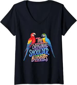 Womens The Original Shoulder Buddies Parrot Macaw Pet Bird Lovers V-Neck T-Shirt