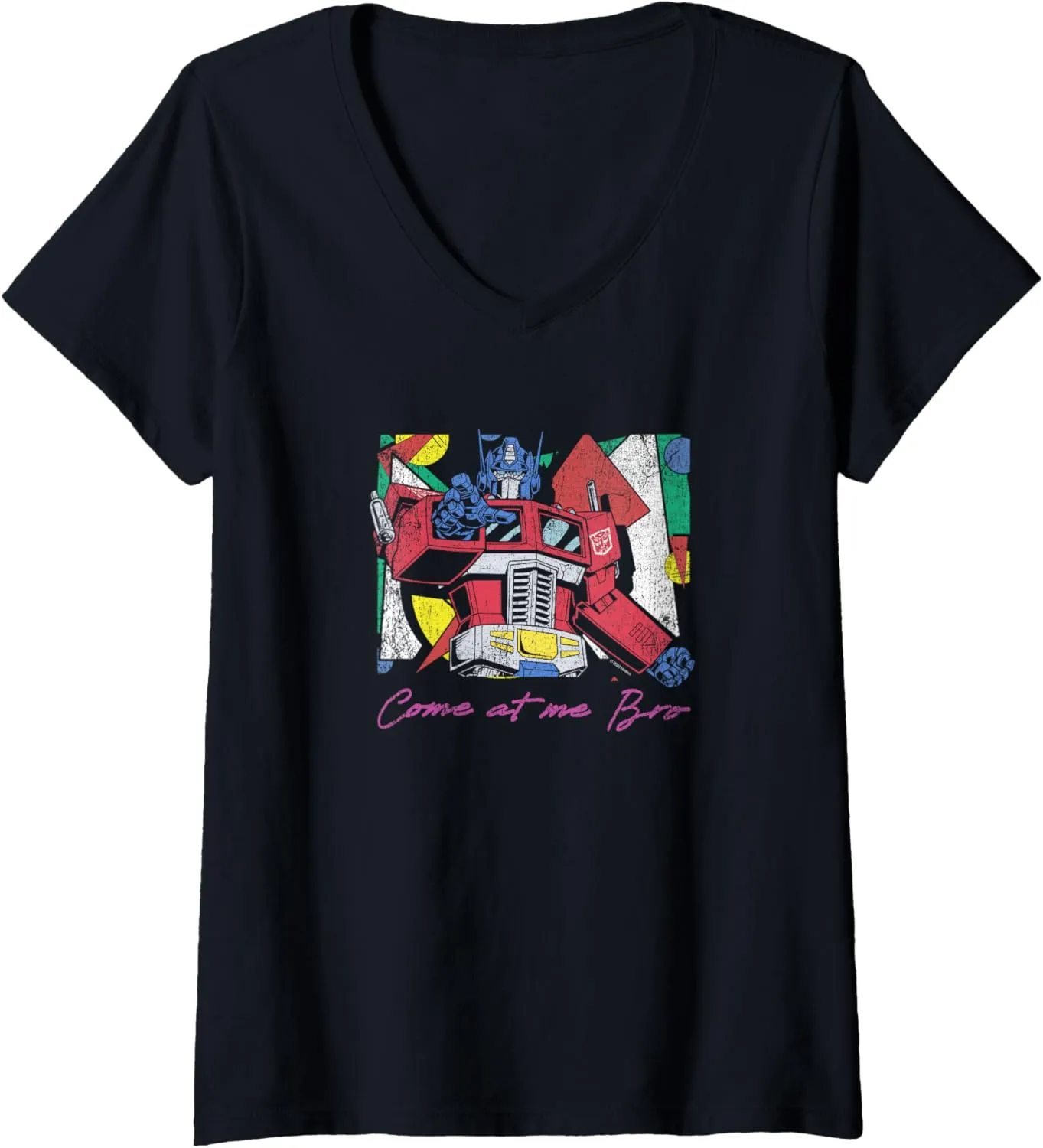 Womens Transformers Optimus Prime Retro Fine Art Cubist Portrait V-Neck T-Shirt