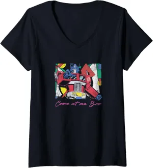 Womens Transformers Optimus Prime Retro Fine Art Cubist Portrait V-Neck T-Shirt