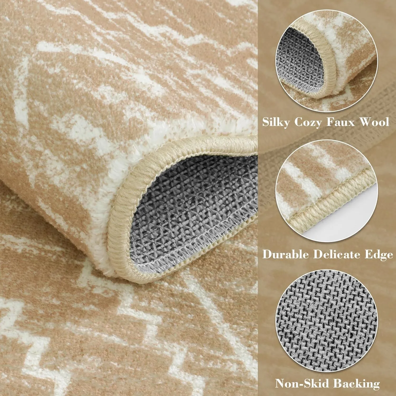 Wonnitar Moroccan Washable Kitchen Runner Rug 2'6"x8', Non-Slip Boho Rug Runners for Hallways, Farmhouse Floor Carpet Soft Runner for Bathroom Hall Entyway (Kakhi,2'6"x8')