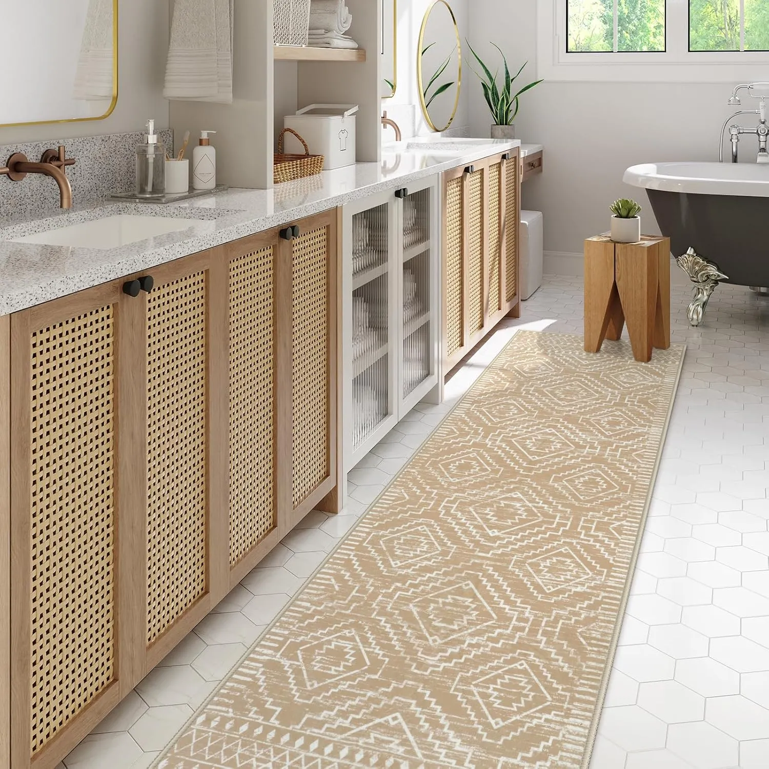 Wonnitar Moroccan Washable Kitchen Runner Rug 2'6"x8', Non-Slip Boho Rug Runners for Hallways, Farmhouse Floor Carpet Soft Runner for Bathroom Hall Entyway (Kakhi,2'6"x8')
