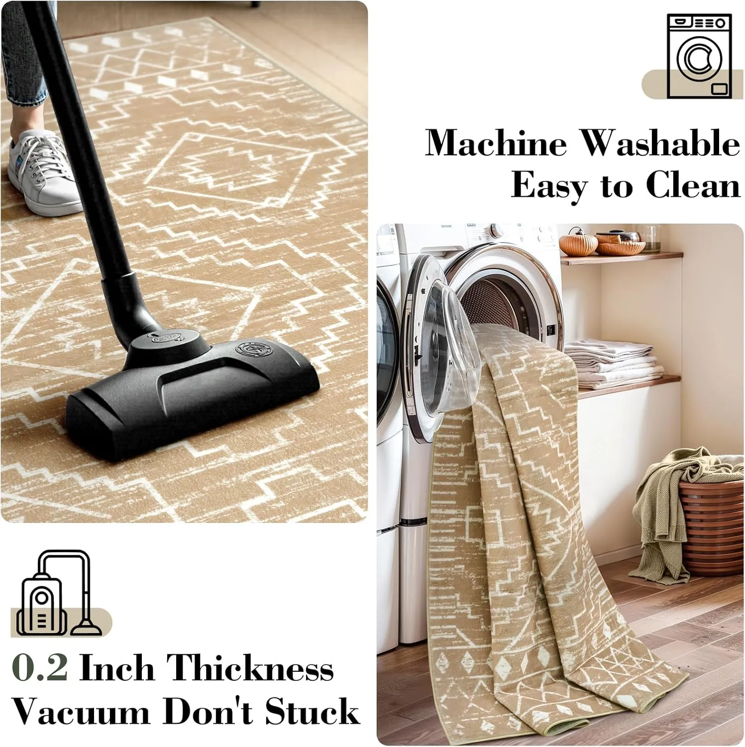 Wonnitar Moroccan Washable Kitchen Runner Rug 2'6"x8', Non-Slip Boho Rug Runners for Hallways, Farmhouse Floor Carpet Soft Runner for Bathroom Hall Entyway (Kakhi,2'6"x8')