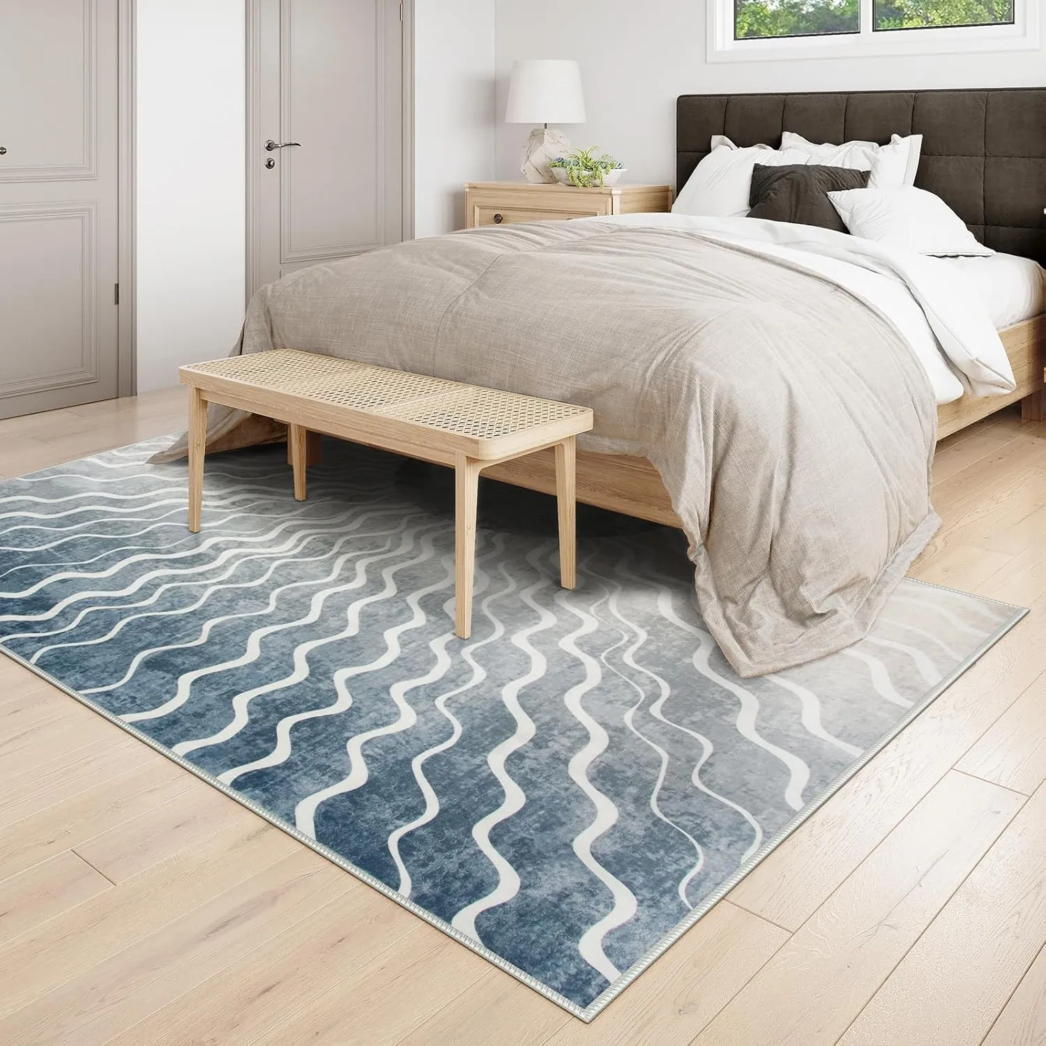 Wonnitar Washable Grey 5x7 Rug, Mid Century Sun Rugs for Living Room Bedroom, Boho Ombre Ultra-Thin Non Slip Stain Resistant Carpet for Large Entryway Dining Room Office, Gray/Multi