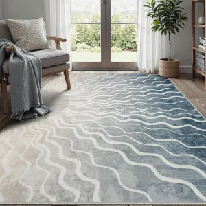 Wonnitar Washable Grey 5x7 Rug, Mid Century Sun Rugs for Living Room Bedroom, Boho Ombre Ultra-Thin Non Slip Stain Resistant Carpet for Large Entryway Dining Room Office, Gray/Multi