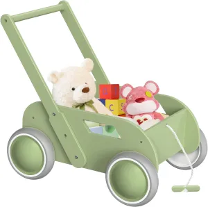 Wooden Baby Walker, Push and Pull Learning Walk Toys for Infants to Toddler, Walker with Wheels for Boys Girls, Gift for Birthday Christmas, Green