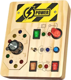 Wooden Busy Board Toys with LED Light Switch, Montessori Toddler Busy Board Toys, Sensory Board Toys Light Switch Toys Travel Toys for Kids Activities for 3  Year Old Boys & Girls Gifts