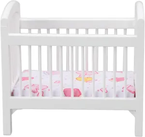 Wooden Doll Crib. Cute Glossy Vivid Dollhouse Miniature Bedroom Crib for 1:12 Dollhouse White Kids Gift