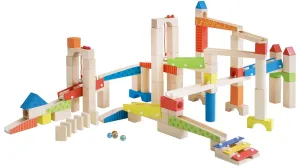 Wooden Marble Run Set - 100 Pieces, 20 Glass Marbles & 80 Building Blocks, Ages 3 