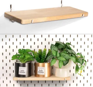Wooden Pegboard Shelf, Solid Wood Pegboard Shelves with Peg Board Hooks, Compatible with IKEA Skadis Pegboard Accessories