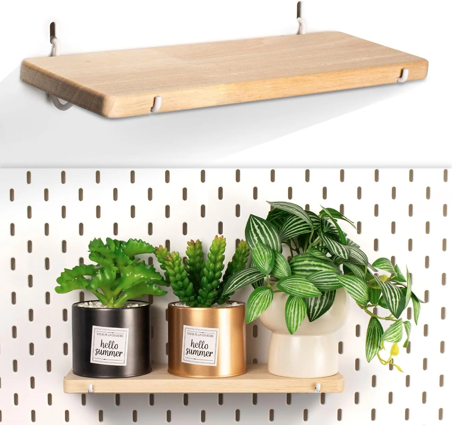Wooden Pegboard Shelf, Solid Wood Pegboard Shelves with Peg Board Hooks, Compatible with IKEA Skadis Pegboard Accessories