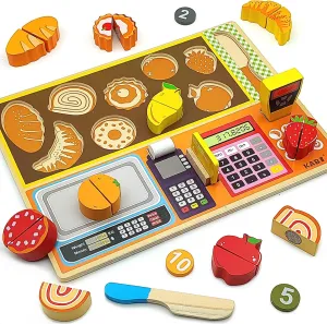 Wooden Play Food Sets for Kids Ice Cream Toys Pretend Food Accessories Early Education Toys for 3  Years Old Girls and Boys Gifts (Fruit Shop)