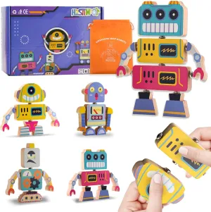 Wooden Snap Together Stacking Robot Toys, STEM Building Block Toy for Kids, Montessori Educational Fine Motor Skill Toy, Take Apart Toy Set for Boys and Girls Ages 3-5