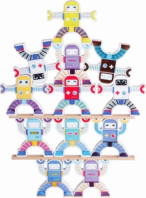 Wooden Robots Stacking Balancing Block Puzzle Game Building Toy Educational STEM Montessori for Preschool Kids Toddlers Sorting Skill Developing Intelligence Play Kits