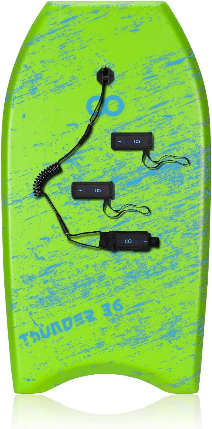 WOOWAVE Bodyboard 33-inch/36-inch/41-inch Super Lightweight Body Board with Coiled Wrist Leash, Swim Fin Tethers, EPS Core and Slick Bottom, Perfect Surfing for Kids Teens and Adults