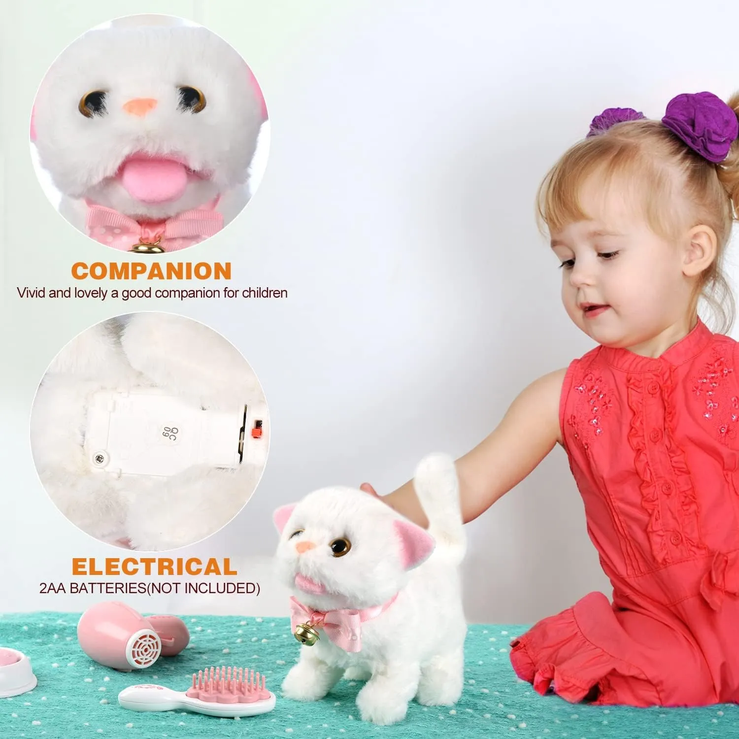 WorWoder Electronic Plush Interactive Cats for Kids That Move and Meow Walking Lifelike Interactive Toy Robot Kitten Pet Cute Stuffed Kitten for Girls Kids (White)